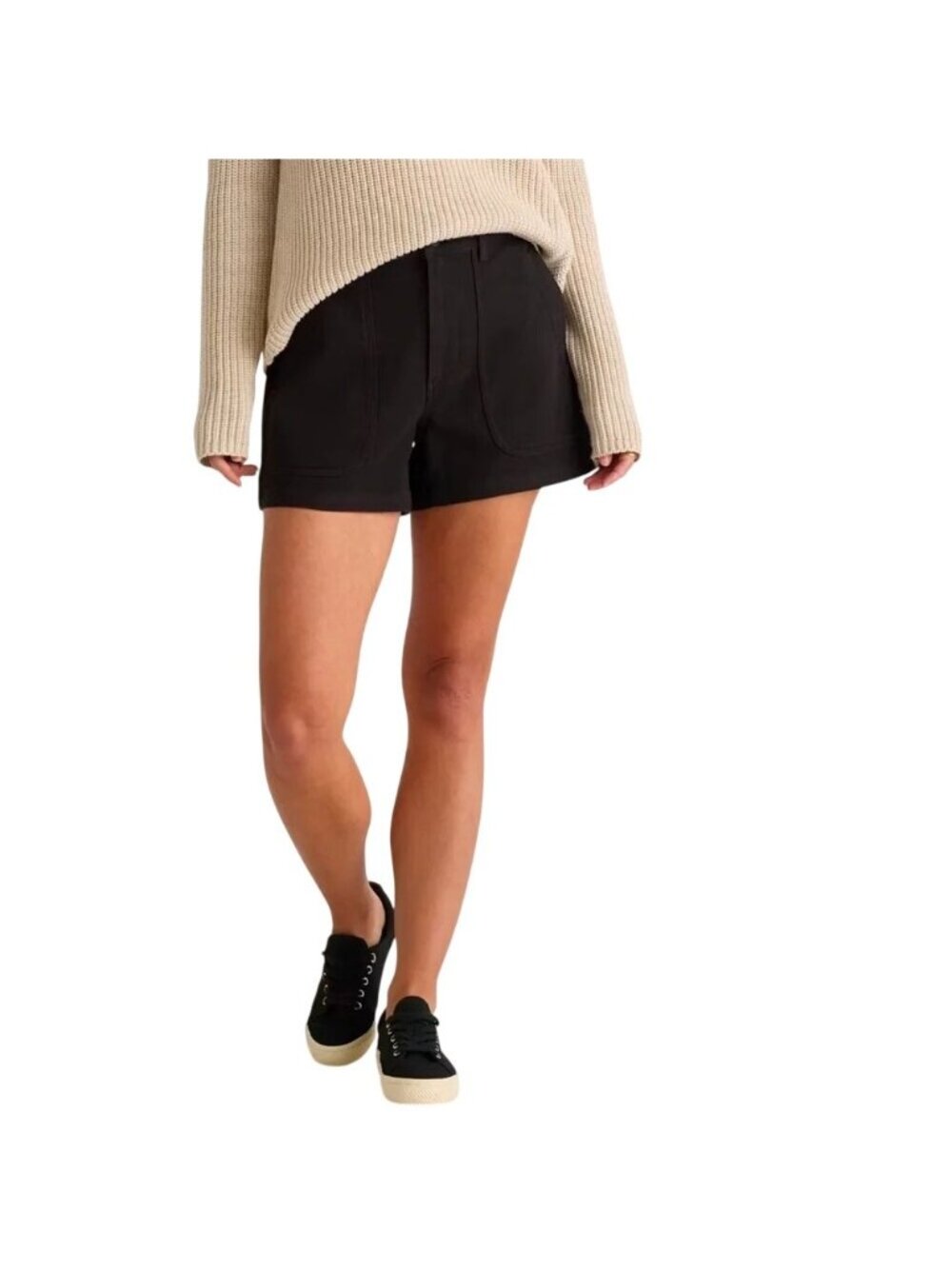 Quince Organic Stretch Cotton Twill Utility Shorts Black High Rise Size 8 NWT